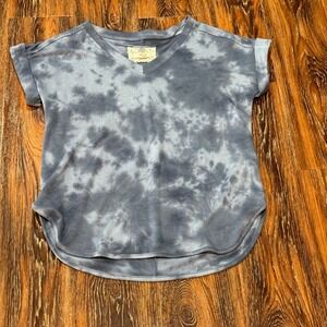 Cupio Blush Womens Sz M Blue Tie Dye V-Neck Cuffed Sleeve French Terry Top Shirt